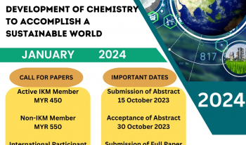 Abstract Submission Deadline is Extended to 15th November 2023- [SCOPUS indexed Journal]- 4th IKMPB Online Symposium 2024 on "PLACING CHEMISTRY IN THE SUSTAINABILITY FORMULA"